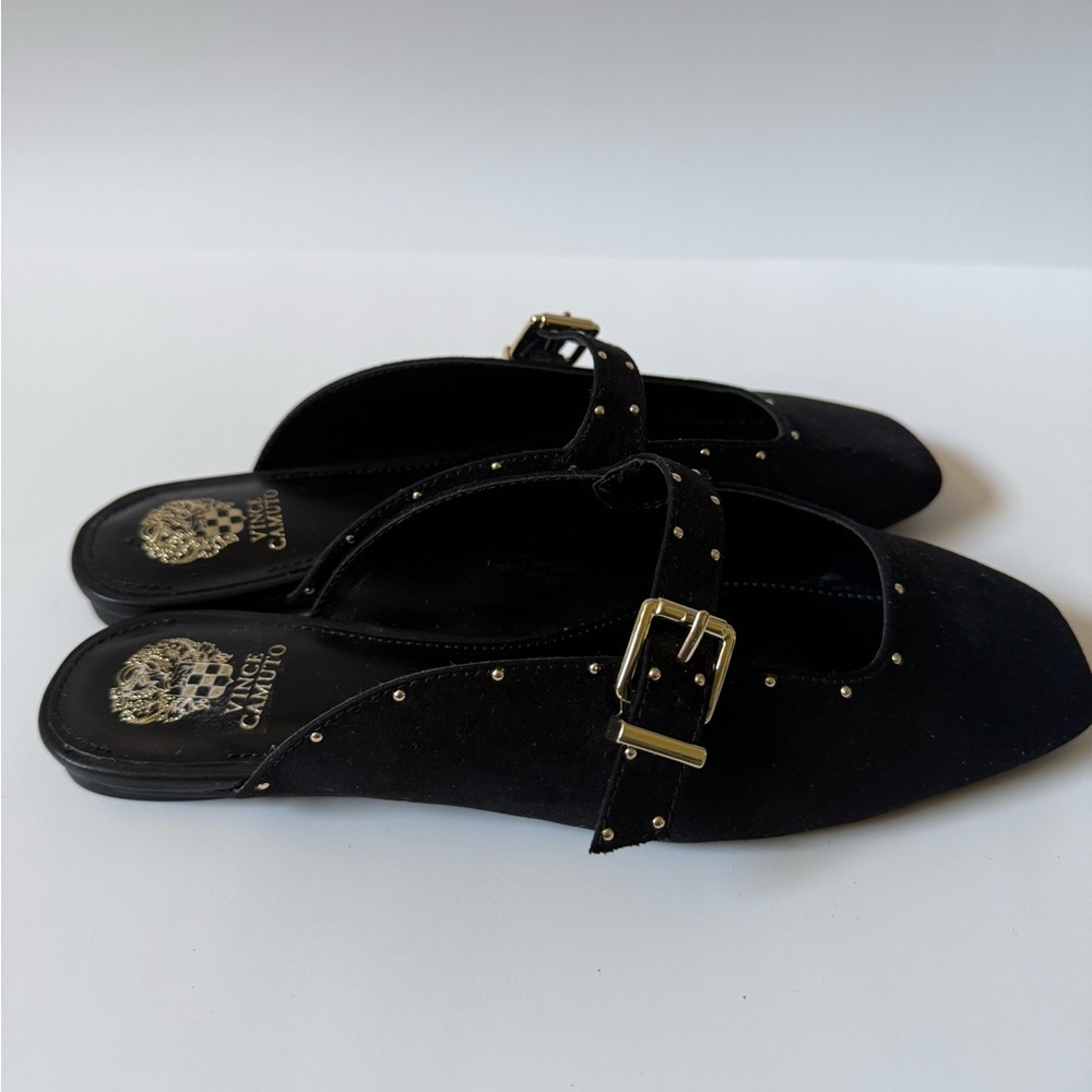 Vince Camuto Black Studded Buckle Mules NWOT - Picture 3 of 7